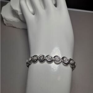 7.5" Natural Diamond S-Link Bezel Set Bracelet 0.25ctw Sterling Silver 6.6mm